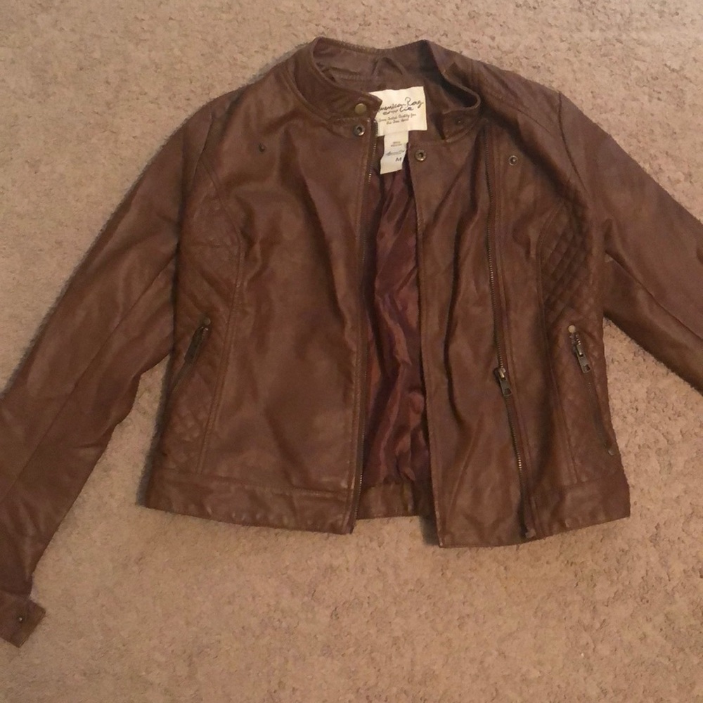 New faux leather brown crop jacket size M